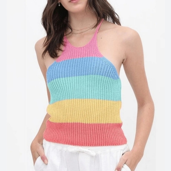 Love Tree Tops - Cute Rainbow Knit Crop Tank Top